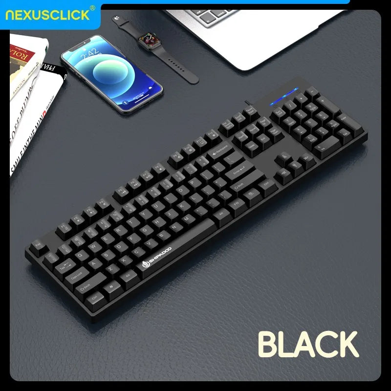 Set tastiera e mouse wireless NexusClick per gaming e ufficio, risparmio energetico intelligente, formato completo 104 tasti, 1600DPI regolabili, USB per laptop e PC