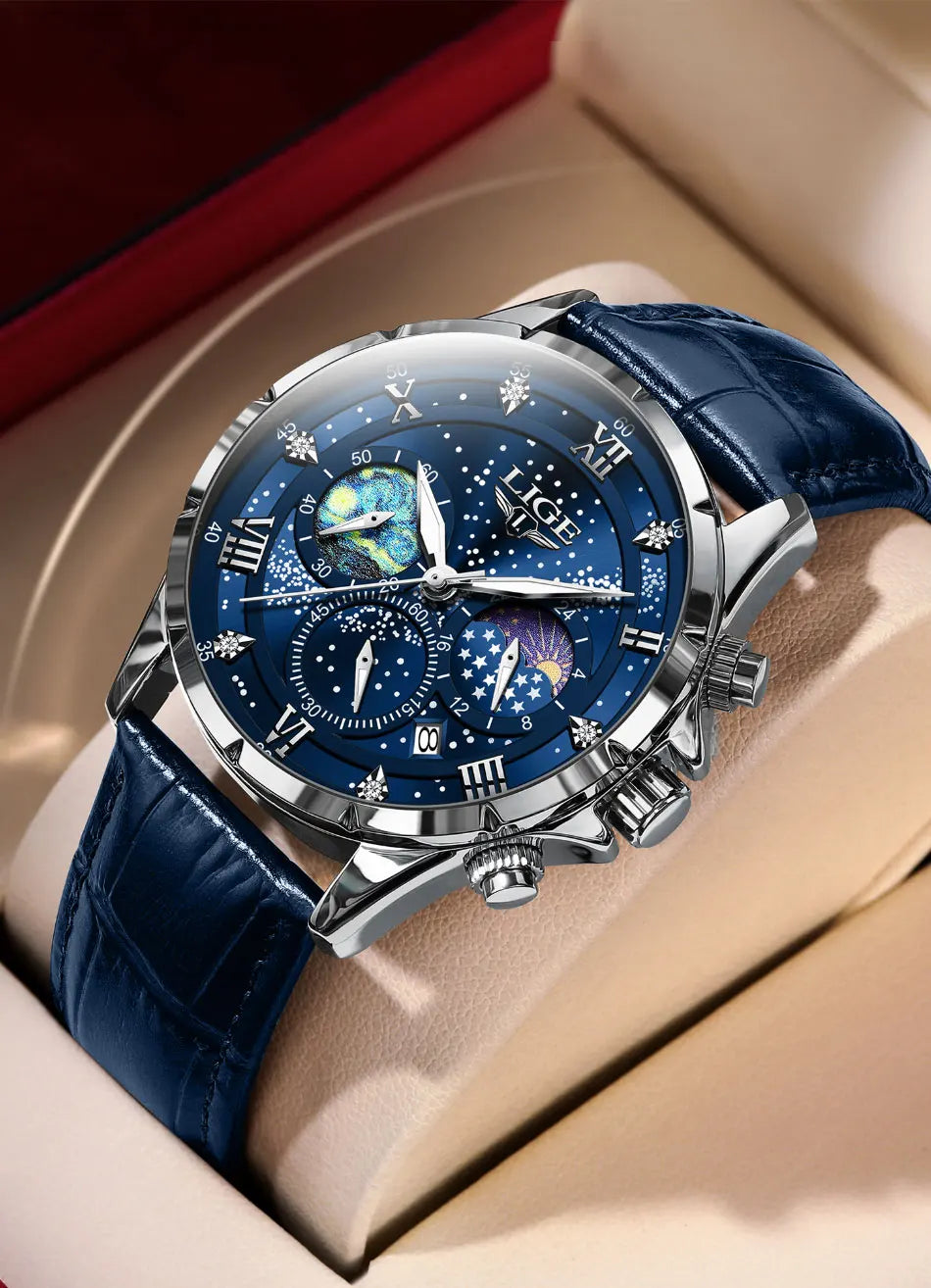 New LIGE Watches Mens Top Brand Luxury Casual Leather Quartz Men's Watch Business Clock Male Sports Waterproof Date Chronograph