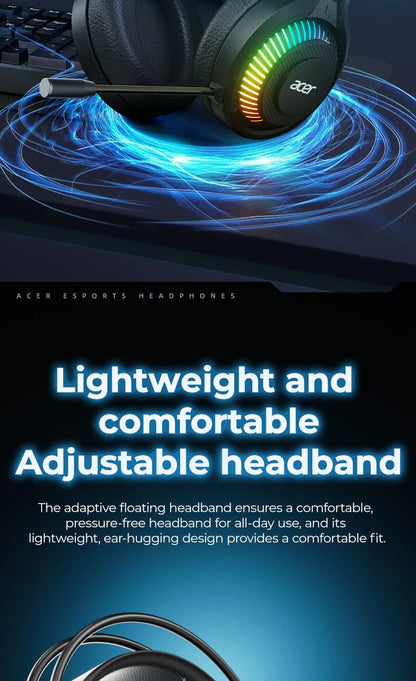 Auricolari gaming cablati RGB con microfono – Cuffie gaming con suono surround a bassa latenza, illuminazione RGB d’effetto, isolamento acustico e vestibilità confortevole