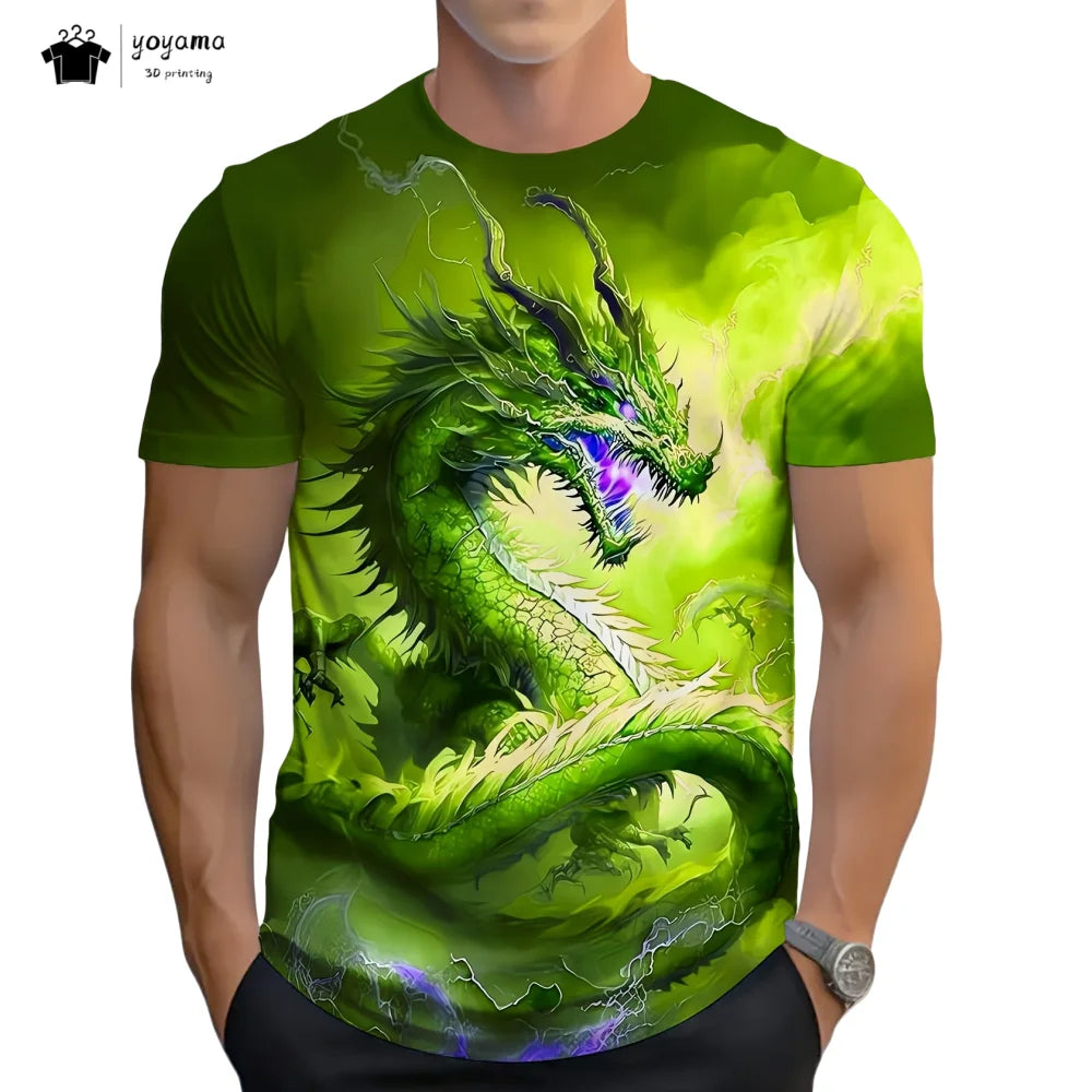 Men's t-shirts Dragon Pattern Short Sleeve Tee Fashion Street O-Neck Top Trend Animal 3D Printing Loose Versatile Men's Clothing