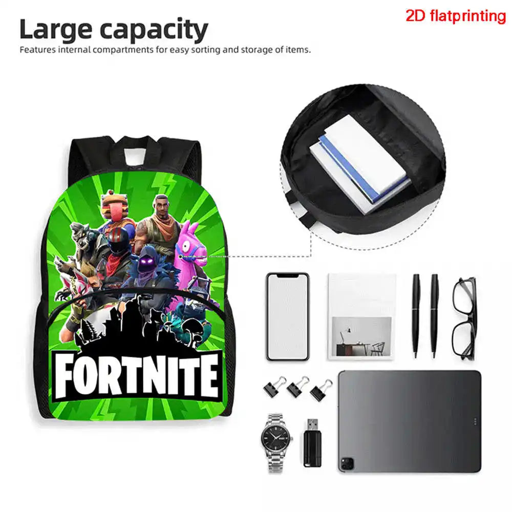 Zaino Fortnite Cartoon con tasca frontale e astuccio 2 pz - Set scolastico per bambini e bambine dai 5 agli 8 anni, regalo per il rientro a scuola