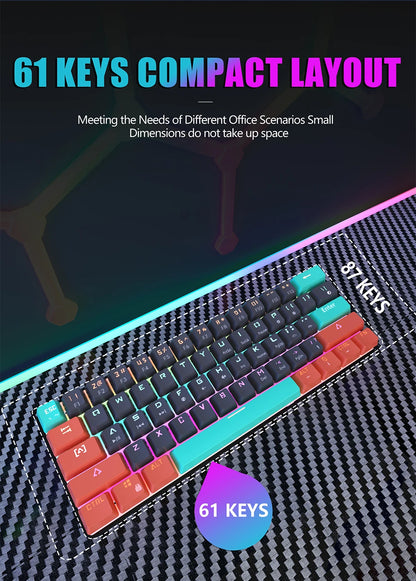 MUCAI MKA610Z Mechanical Color Esports Gaming Keyboard Ergonomic 61 Key Compact Response Fast RGB Light Effect Hot Plug