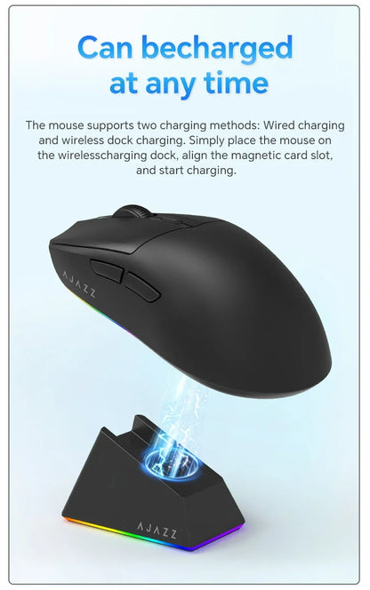 Ratón gaming inalámbrico AJAZZ AJ139 V2 MC/AJ139 PRO con sensor PAW3311/PAW3395, 12000DPI/26000DPI, 500mAh, Bluetooth, para PC