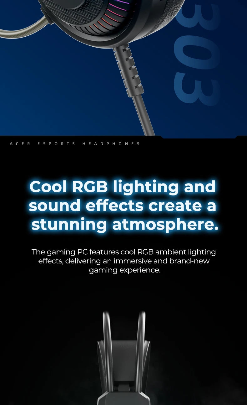 Auricolari gaming cablati RGB con microfono – Cuffie gaming con suono surround a bassa latenza, illuminazione RGB d’effetto, isolamento acustico e vestibilità confortevole