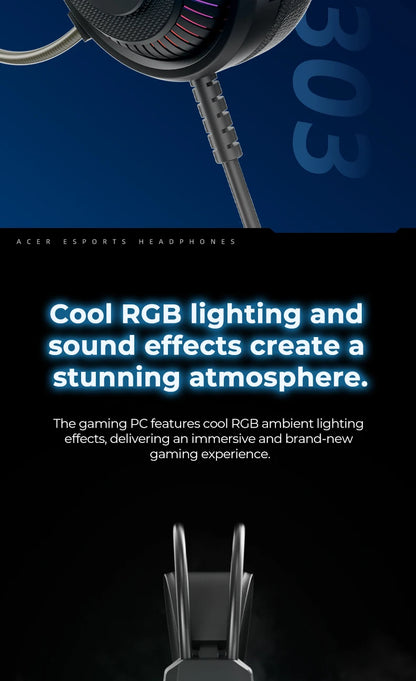 Auricolari gaming cablati RGB con microfono – Cuffie gaming con suono surround a bassa latenza, illuminazione RGB d’effetto, isolamento acustico e vestibilità confortevole