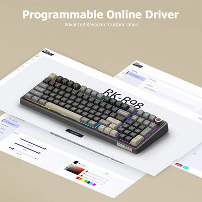 Tastiera meccanica cablata RK ROYAL KLUDGE R98Pro Gasket, 98 tasti, RGB, hot-swappable, pulsante pluggable, tastiera gamer con keycap PBT