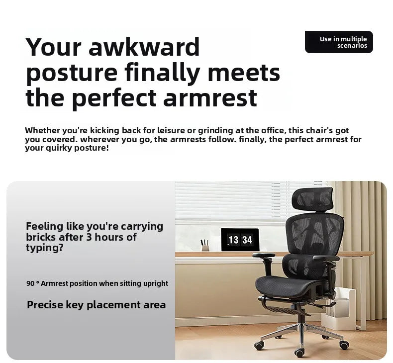 Silla ergonómica minimalista portátil con reposabrazos 10D, silla para ordenador, silla de oficina, silla de estudio, silla gaming, resistente a la gravedad y duradera