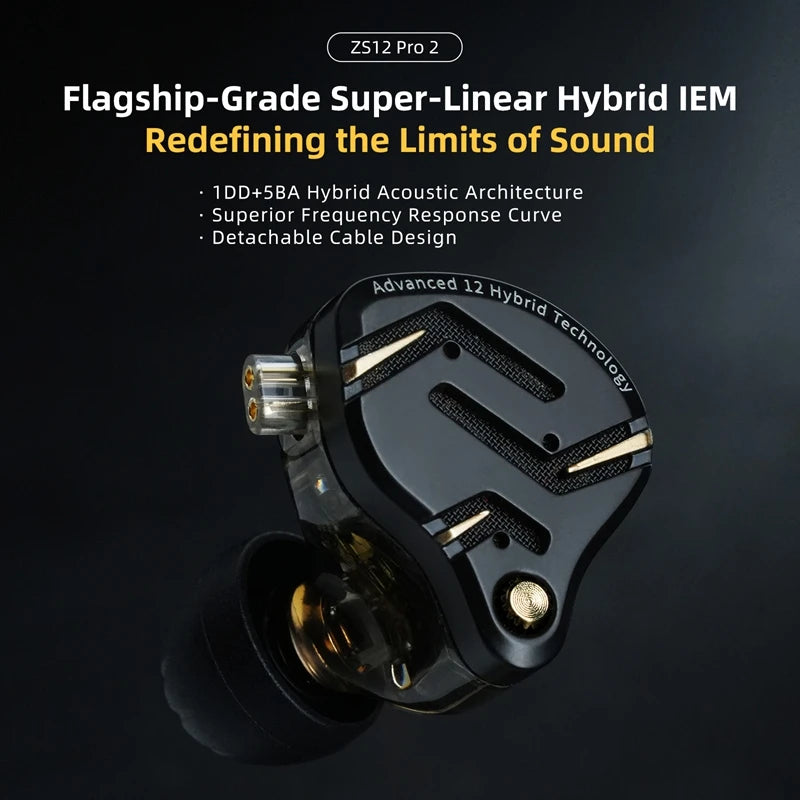 KZ ZS12 PRO 2 Hybrid-IEM-Kopfhörer – HiFi-Bass kabelgebundene Gaming-Ohrhörer mit superlinearen Treibern