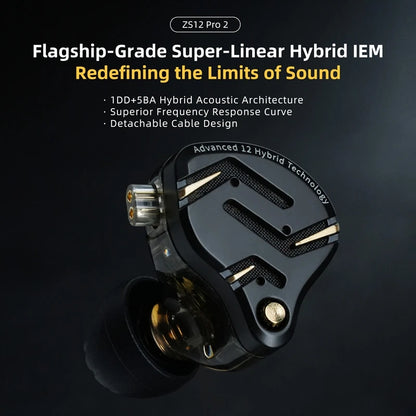 KZ ZS12 PRO 2 Hybrid-IEM-Kopfhörer – HiFi-Bass kabelgebundene Gaming-Ohrhörer mit superlinearen Treibern