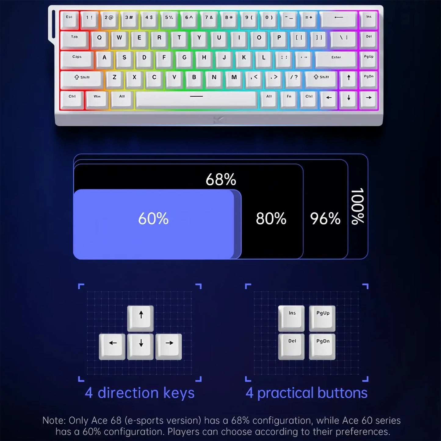 Tastiera gaming MCHOSE ACE 68 con switch magnetici Hall Effect, Rapid Trigger, RGB programmabile, 8K Hz, DKS/MT/TGL/RS/SOCD