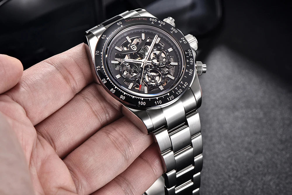 Reloj mecánico automático PAGANI DESIGN para hombre, de acero inoxidable, resistente al agua 10Bar, deportivo, de lujo casual para hombre