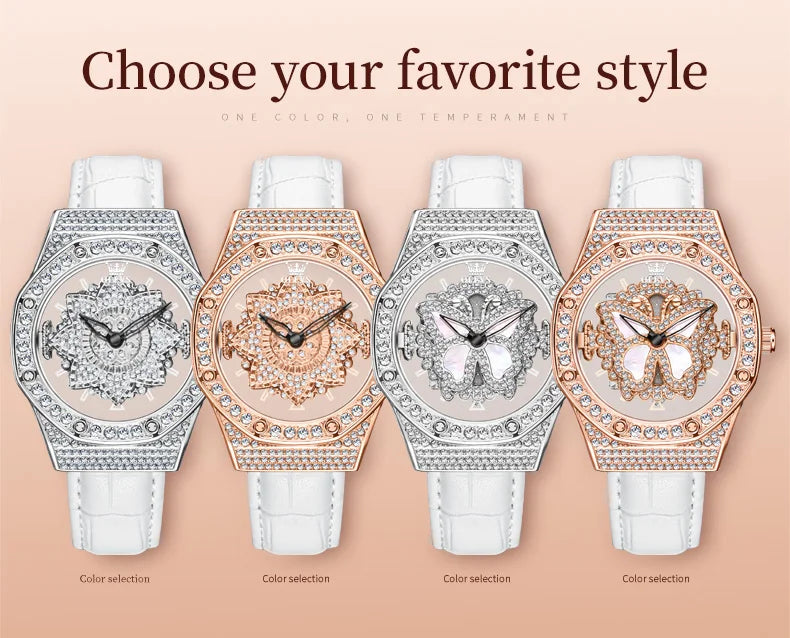 OLEVS 9996 Watch Elegant  Luxury Woman Skeleton Quartz Watch Scale Waterproof Luminous Diamond Dial Ladies Watch Gifts Original