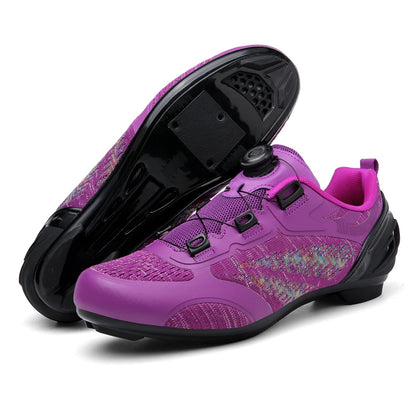Zapatillas de ciclismo MTB para hombre y mujer T03 moradas, transpirables, de velocidad, con autocierre, para ciclismo de carretera, deporte al aire libre, competición y entrenamiento