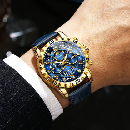 Relógio de pulso de quartzo BINBOND, autêntico e preciso, para homem, cronógrafo luxuoso, resistente à água e com luz, com bracelete em pele.