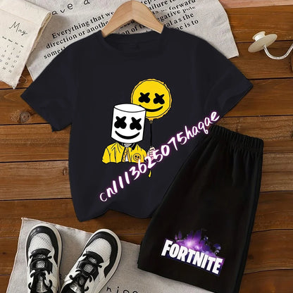 Conjunto de verano Fortress Night de camiseta y pantalones cortos para niños y niñas, 2 piezas, ropa infantil con camiseta estampada, regalo