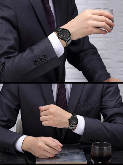 Relógio de homem Hannah Martin, caixa em aço inoxidável, movimento de quartzo, mostrador de 41 mm, estilo profissional, com indicação do calendário (imitação)