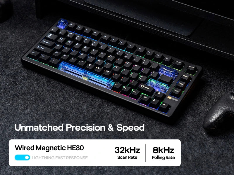 Teclado mecánico magnético EPOMAKER HE80 75% con distribución US QWERTY, hot-swap, gasket creamy, cableado, efecto Hall, DKS SOCD para PC/Mac