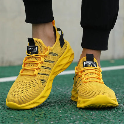 Men Shoes Comfortable Unisex Sneakers Breathable Couple Running Shoes Women Tennis Sports Shoe Size 37-47 Yellow Walking Sneaker