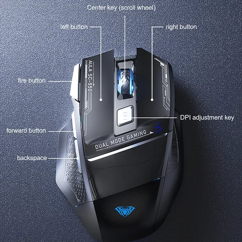 AULA SC550 bezprzewodowa mysz gamingowa dual-mode, ładowalna, podświetlana mechaniczna mysz gamingowa do komputera stacjonarnego/laptopa, mysz USB do e-sportu