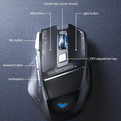 AULA SC550 bezprzewodowa mysz gamingowa dual-mode, ładowalna, podświetlana mechaniczna mysz gamingowa do komputera stacjonarnego/laptopa, mysz USB do e-sportu