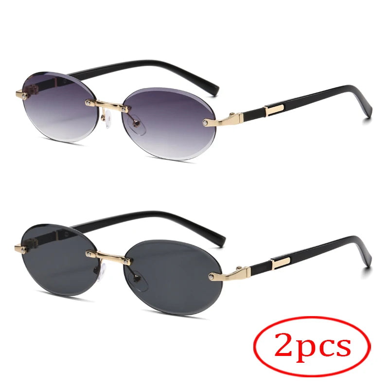 Rimless Sunglasses Oval Fashion Popular Female Male Sunglasses Round Sunglasses Female Male Summer Travel Glasses