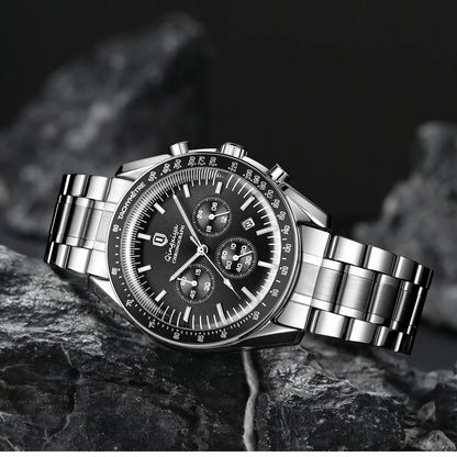 Relógio de quartzo para homem, de marca de luxo, estanque e luminescente, em aço inoxidável, equipado com um cronógrafo de 24 horas e um indicador de data – Relógio elegante para homem
