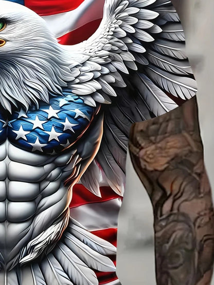 Camiseta patriótica para hombre con estampado 3D de águila, cuello redondo, manga corta y estilo casual, ideal para moda de verano y actividades al aire libre