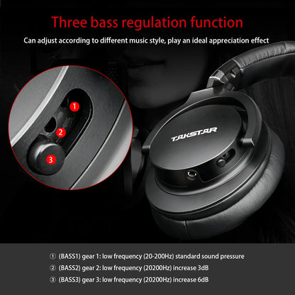Auriculares de monitorización profesional Takstar PRO82 – Auriculares de estudio HiFi estéreo con cable para grabación, gaming y sonido preciso con graves ajustables