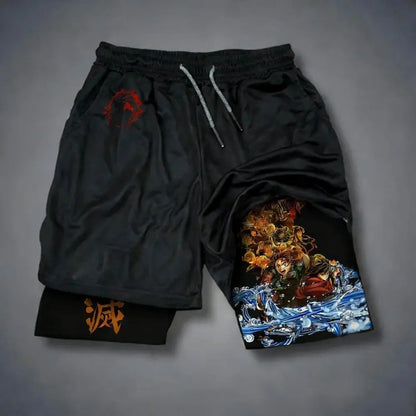 Pantaloncini da palestra da uomo Anime Demon Slayer ad asciugatura rapida, pantaloncini doppio strato 2 in 1, sportswear Y2K estate 2026, streetwear traspirante