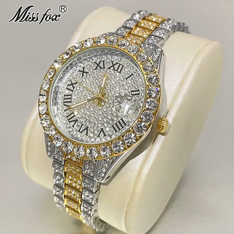 Luxury Jewelry Watch For Women Hip Hop Brand MISSFOX Fashion Waterproof Iced Diamond Quartz WristWatch Ladies Gift Hot Sale