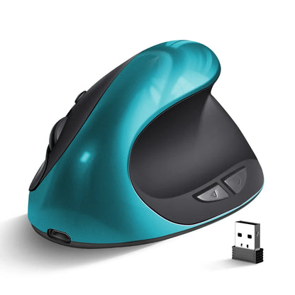 BTS-908 Mouse verticale ricaricabile di tendenza, mouse wireless ergonomico con ricevitore USB 2.4G, DPI regolabile fino a 1600 e 6 pulsanti