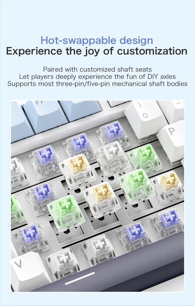 F75 Mechanical Keyboard FREEWOLF 81 Keys Layout Metal Knobs PBT Keycaps,Fully Hot-swappable Keys RGB Multi-color Backlighting