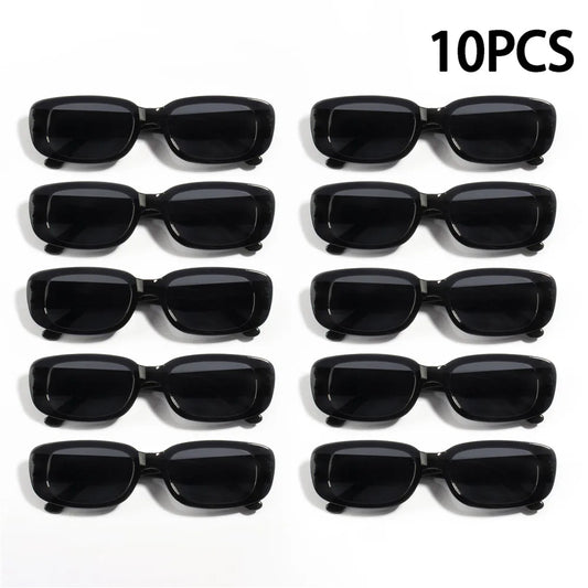 10PCS Vintage Black Square Sunglasses Woman Luxury Brand Small Rectangle Sun Glasses Female Gradient Clear Mirror Oculos De Sol