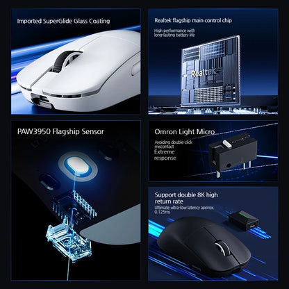 MCHOSE L7 Ultra+ Ratón de mano mediano-grande para gaming y e-sports Paw3950, inalámbrico de tres modos, ligero, de oficina, con doble accionamiento para ordenador