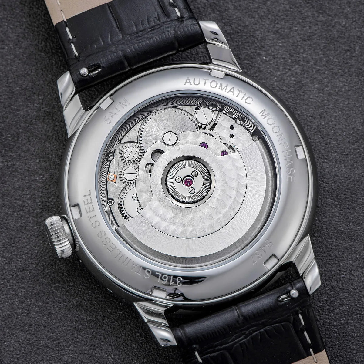 Sugess Moonphase Watch of Men 40mm Automatic Mechanical Wristwatches Seagul ST2528 Movement Stainless Steel Blue Sandstone Dial