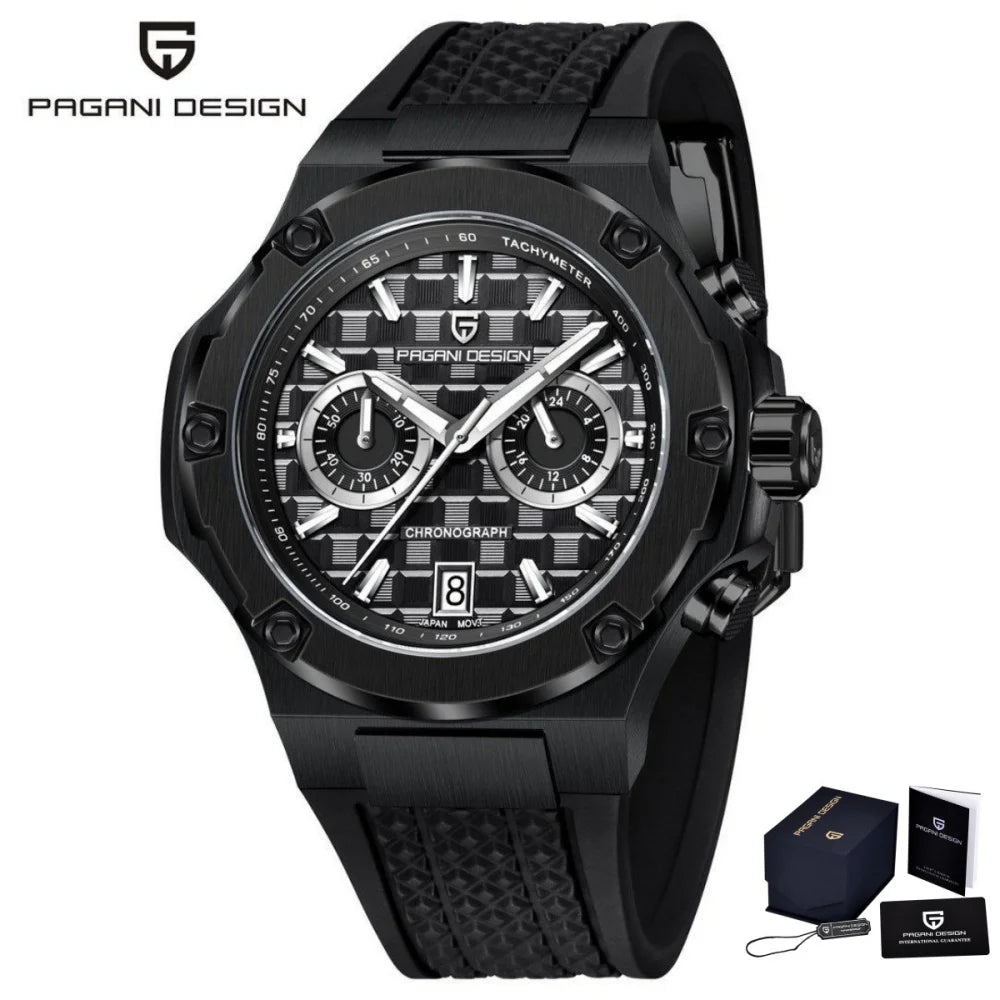 Reloj de cuarzo para hombre PAGANI DESIGN PD-YS032, 44mm, movimiento japonés VK64, caja de acero inoxidable, correa de caucho, cristal de zafiro, resistente al agua 100M
