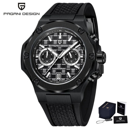 Reloj de cuarzo para hombre PAGANI DESIGN PD-YS032, 44mm, movimiento japonés VK64, caja de acero inoxidable, correa de caucho, cristal de zafiro, resistente al agua 100M