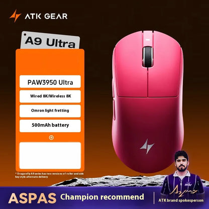 ATK  A9 Plus Gaming Mouse Wireless A9/A9 SE/A9 Pro Tri Mode 8K Gaming Mouse Lightweight A9 Ultimate E-sports PC Gift Customized