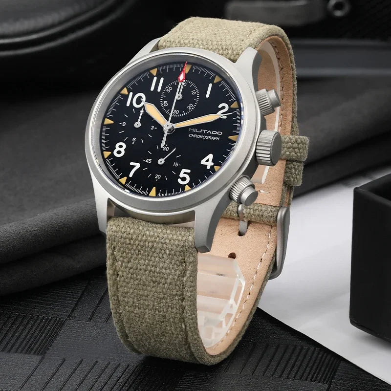 Orologio cronografo al quarzo Militado VK61 VK67, 39mm, cassa in acciaio inox 316L, 3 quadranti, impermeabile 100M, orologio militare multifunzione