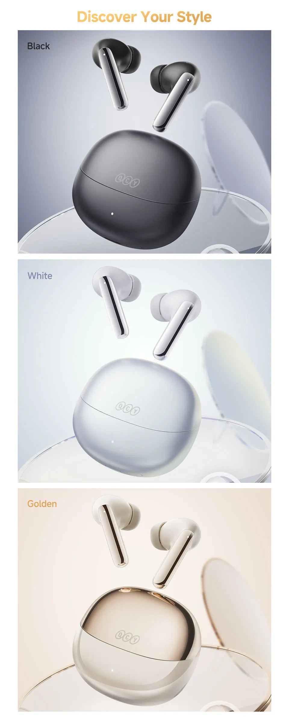 QCY MeloBuds Pro Adaptive Hybrid Active Noise Cancelling Wireless Earbuds – 46dB ANC, Bluetooth 5.3, LDAC Hi-Res Audio, 34H Playtime