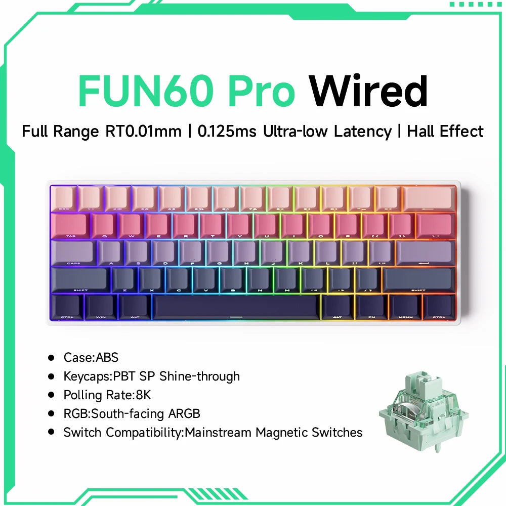MONSGEEK FUN60 PRO&MAX HE Tastiera meccanica con switch magnetici 60% wireless da gaming, Rapid Trigger 8K ARGB, tastiera personalizzata