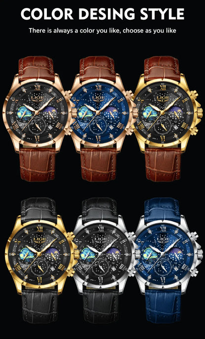 New LIGE Watches Mens Top Brand Luxury Casual Leather Quartz Men's Watch Business Clock Male Sports Waterproof Date Chronograph