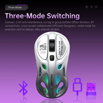 Tri-Mode RGB Gaming Mouse Wireless 2.4G Bluetooth Wired Lightweight Gaming Mouse with Chroma RGB Lighting, 4800 DPI Rechargeable Gaming Mouse for PC & Laptop