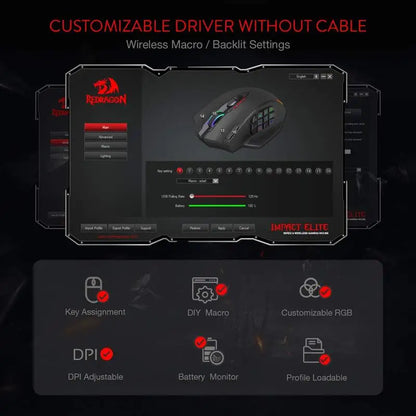 Ratón gaming Redragon M913, 16000 DPI, con cable e inalámbrico 2.4Ghz, óptico RGB, 16 botones programables, negro/blanco