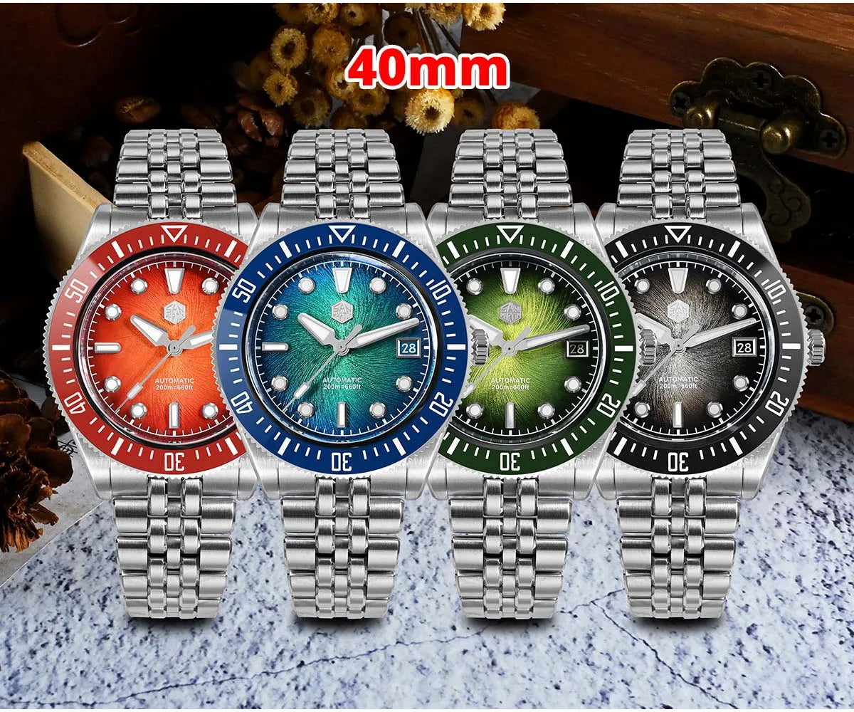 San Martin 37.5mm 40mm Enamel Spiral Vortex Dial Men Luxury Diver Watch Miyota 9015 Automatic Mechanical Waterproof 200m SN0148