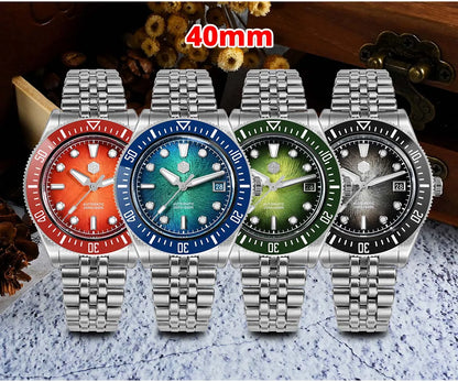 San Martin 37.5mm 40mm Enamel Spiral Vortex Dial Men Luxury Diver Watch Miyota 9015 Automatic Mechanical Waterproof 200m SN0148