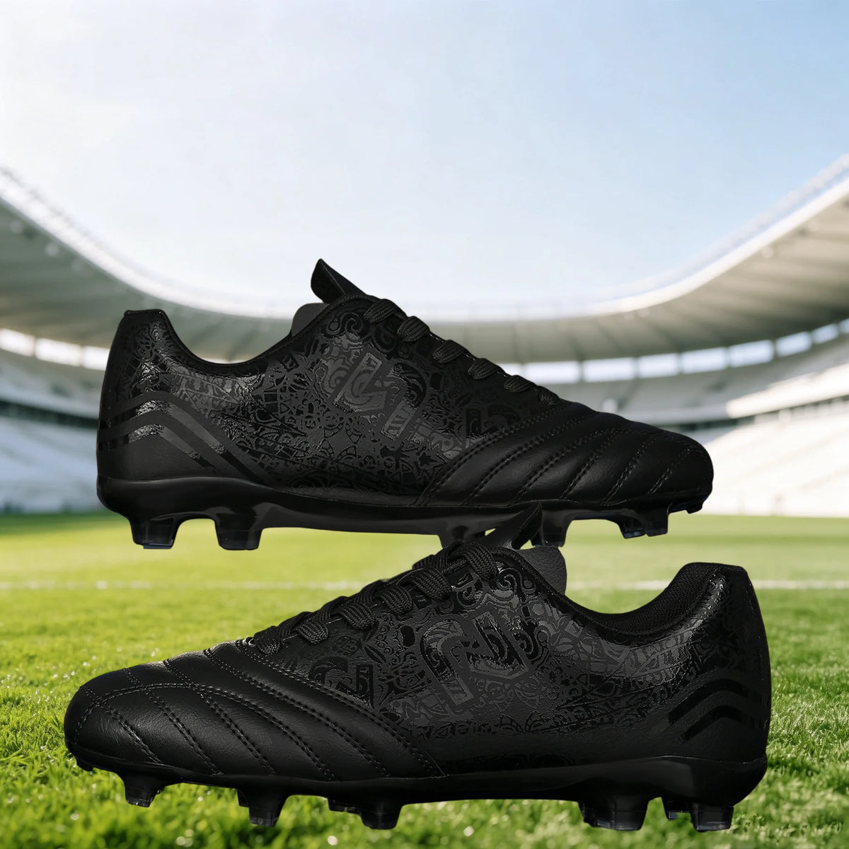 Chaussures de football AG FG pour hommes, tige en PU souple, structure de crampons renforcée, pour adultes, pour les matchs et entraînements de football en plein air sur pelouse.