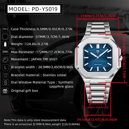 PAGANI DESIGN New V2 Men's Square Quartz Watch Top Luxury Brand Sports Waterproof Sapphire Stainless Steel Quartz Watch