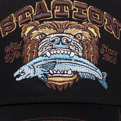 2025 New Bear Eating Fish Street Dance Hip Hop Hat Truck Hat Outdoor Skateboarding Hat Sunshade Baseball Hat Breathable Mesh Hat