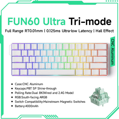 Teclado Gaming Mecânico Akko MonsGeek FUN60 Ultra com Interruptores Magnéticos, 60%, Rapid Trigger, 8K HE/TMR, Teclado Gamer Personalizado em Alumínio